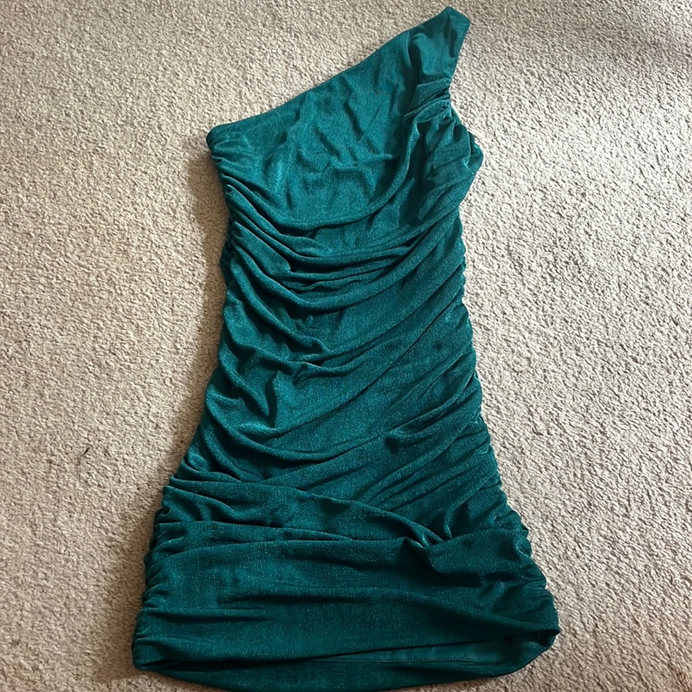 Lucy in the Sky Teal One-Shoulder Mini Dress